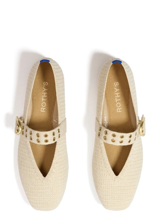 Rothy's Shoes - Rothy's The Max Buckle Mary Jane Flats Size 10 Cream Woven Worn Once